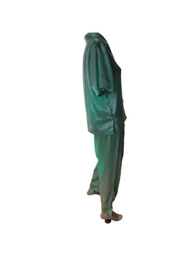 Delicates Silky Pajama Set Green Sleepwear Medium Pants, Short Sleeve Button Top
